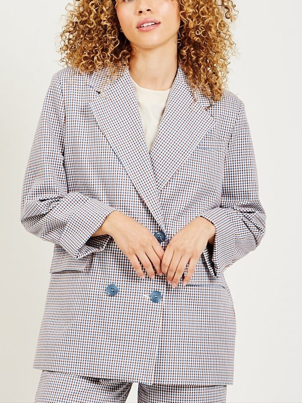 Rita Row Camelia Navy and Red Gingham Double-Breasted Blazer Size Small